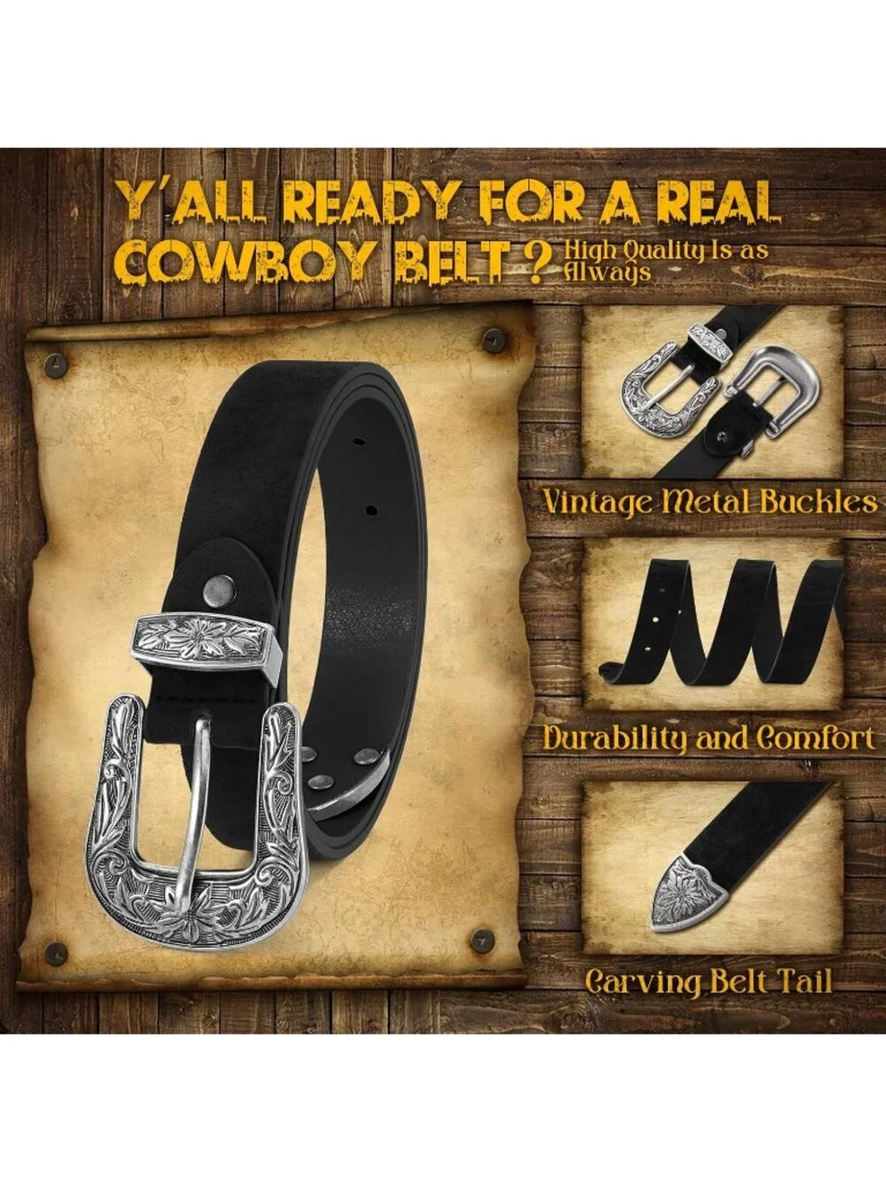 Women's Black(suede) Leather Waist Belts Vintage Western Design Silver Buckle